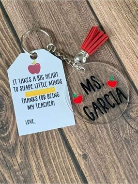 Personalized Teacher Keychain - Red Apple Tassel